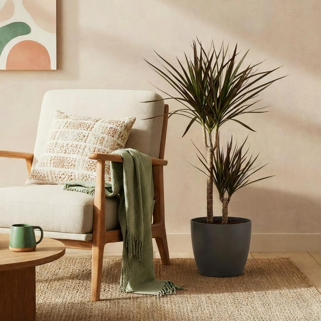 Green BoutiQ - Plantes d'intérieur - Dracaena Magenta - Dragonnier - Peu d'entretien - Vert - 1 plante - avec pot gris - Pot 21cm - Hauteur 90-100cm
