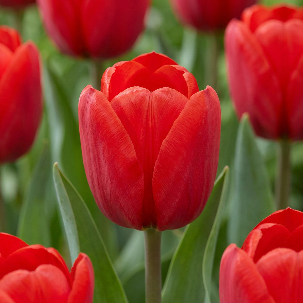 30x Tulipa Triumph Red - Triomftulp - Rood - Voorjaarsbloeier - Bolmaat 11/12