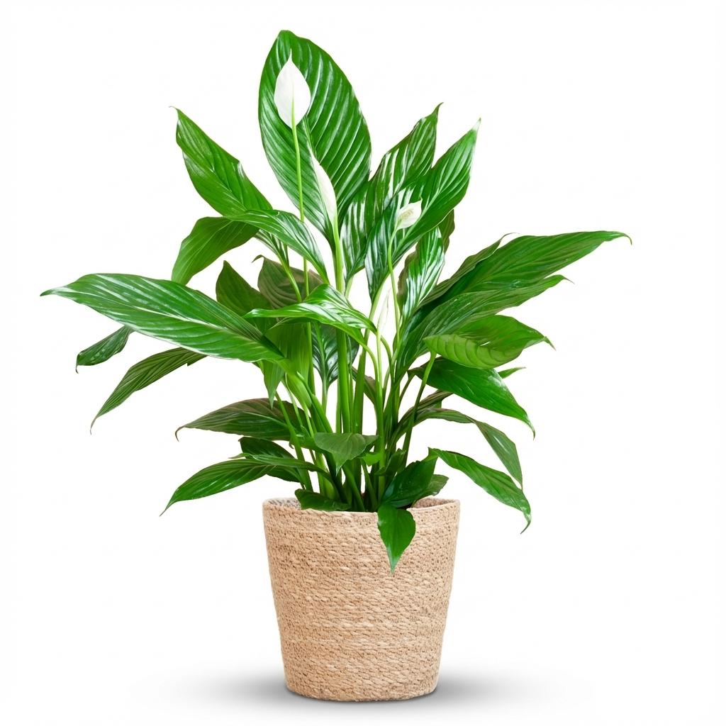 Green boutiQ - Zimmerpflanze - Einblatt - Spathiphyllum - Weiß - Pflegeleicht - 1 Pflanze - mit Korb - Topf 21cm - Höhe 70 - 80cm