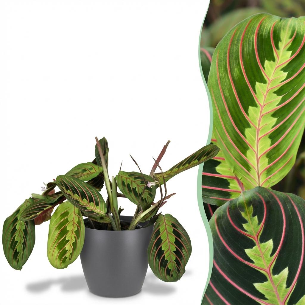 Green boutiQ - Zimmerpflanze - Maranta Fascinator Tricolour - Gebetspflanze - Haustierfreundliche Pflanze - Grün - 1 Pflanze - mit Topf Grau - Topf 12cm - Höhe 25cm