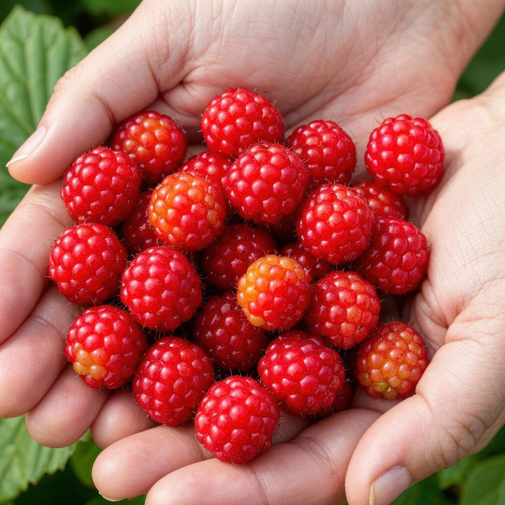 Green boutiQ - Plants fruitiers - Framboisier japonais - Rubus phoenicolasius - Rustique - 3 plantes - Pot 9 cm - Baie rouge
