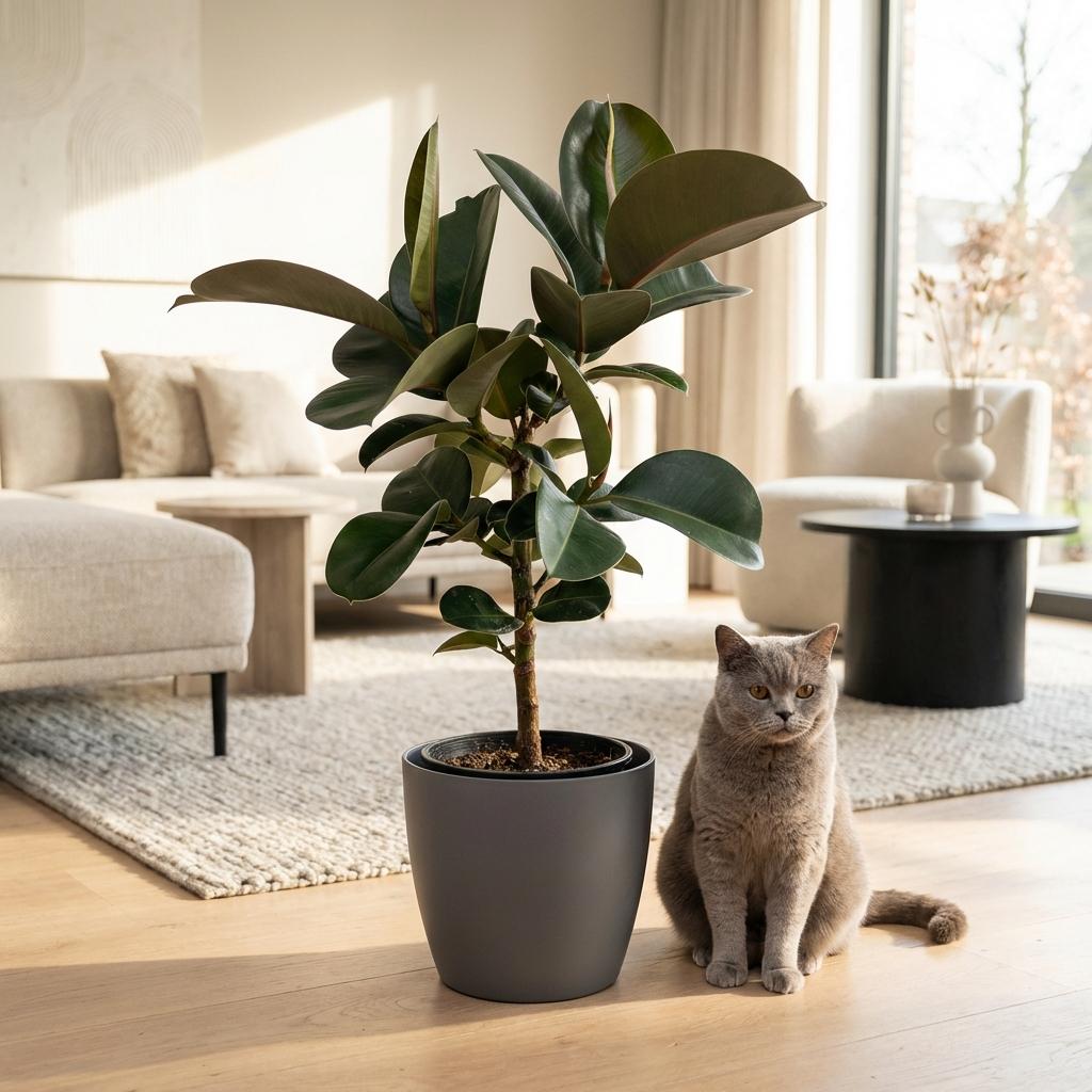 Green boutiQ - Zimmerpflanze - Gummibaum - Ficus Elastica Cloe - Grün - Pflegeleicht - 1 Pflanze - mit Topf Grau - Topf 19cm - Höhe 65cm