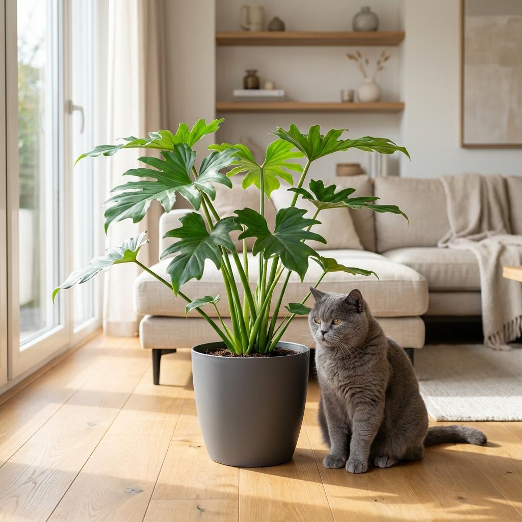 Green boutiQ - Plante d'intérieur - Philodendron - Philodendron Lacerum - Vert - Peu d'entretien - 1 plante - avec pot gris - Pot 19cm - Hauteur 65cm