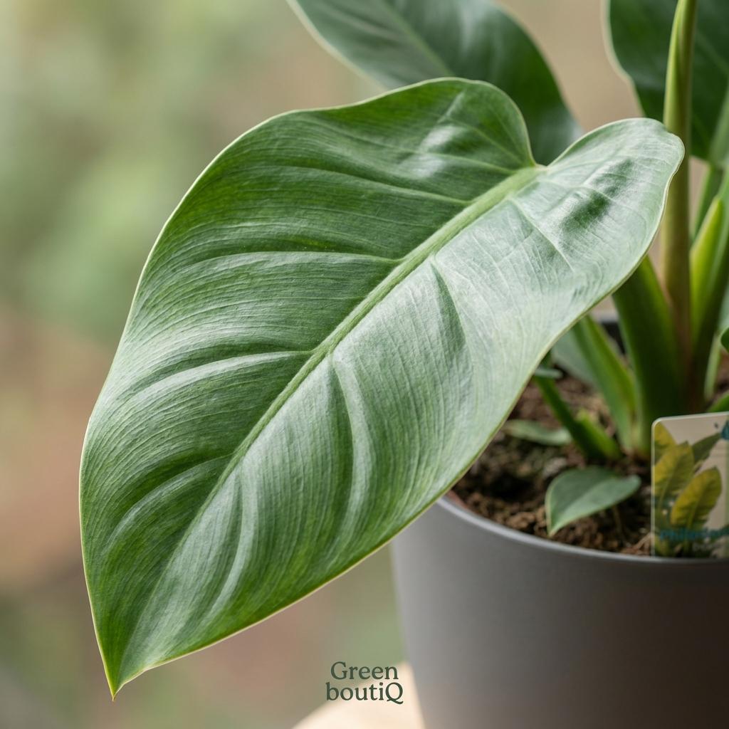 Green boutiQ - Plante d'intérieur - Philodendron - Philodendron Imperial Green - Vert - Entretien facile - 1 plante - avec pot gris - Pot 19cm - Hauteur 65cm