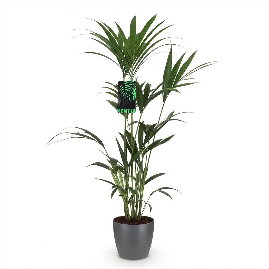 Green boutiQ - Plante d'intérieur - Howea Forsteriana - Kentia Palm - Peu d'entretien - Vert - 1 Plante - avec Pot Gris - Pot 21cm - Hauteur 120-130cm