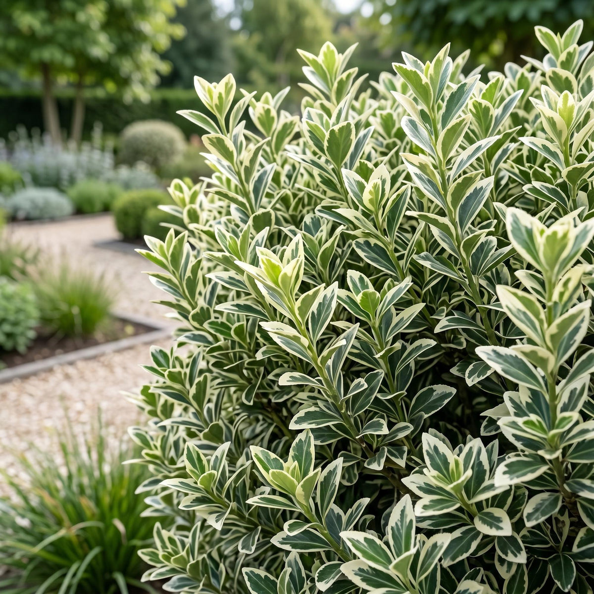 Green boutiQ - 24x Euonymus japonicus White Spire - Kardinaalsmuts - Haagplanten - Groenblijvend - Wit - Groen - Pot 9cm - Hoogte 20-30cm