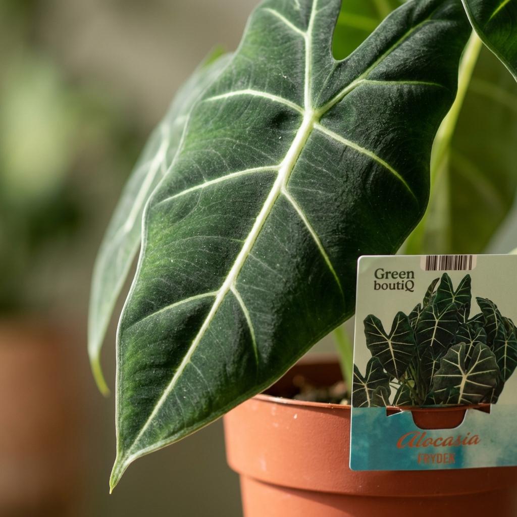Green boutiQ - Zimmerpflanze - Elefantenohr - Alocasia Frydek - Grün - Pflegeleicht - 1 Pflanze - Topf 19 cm - Höhe 60 cm