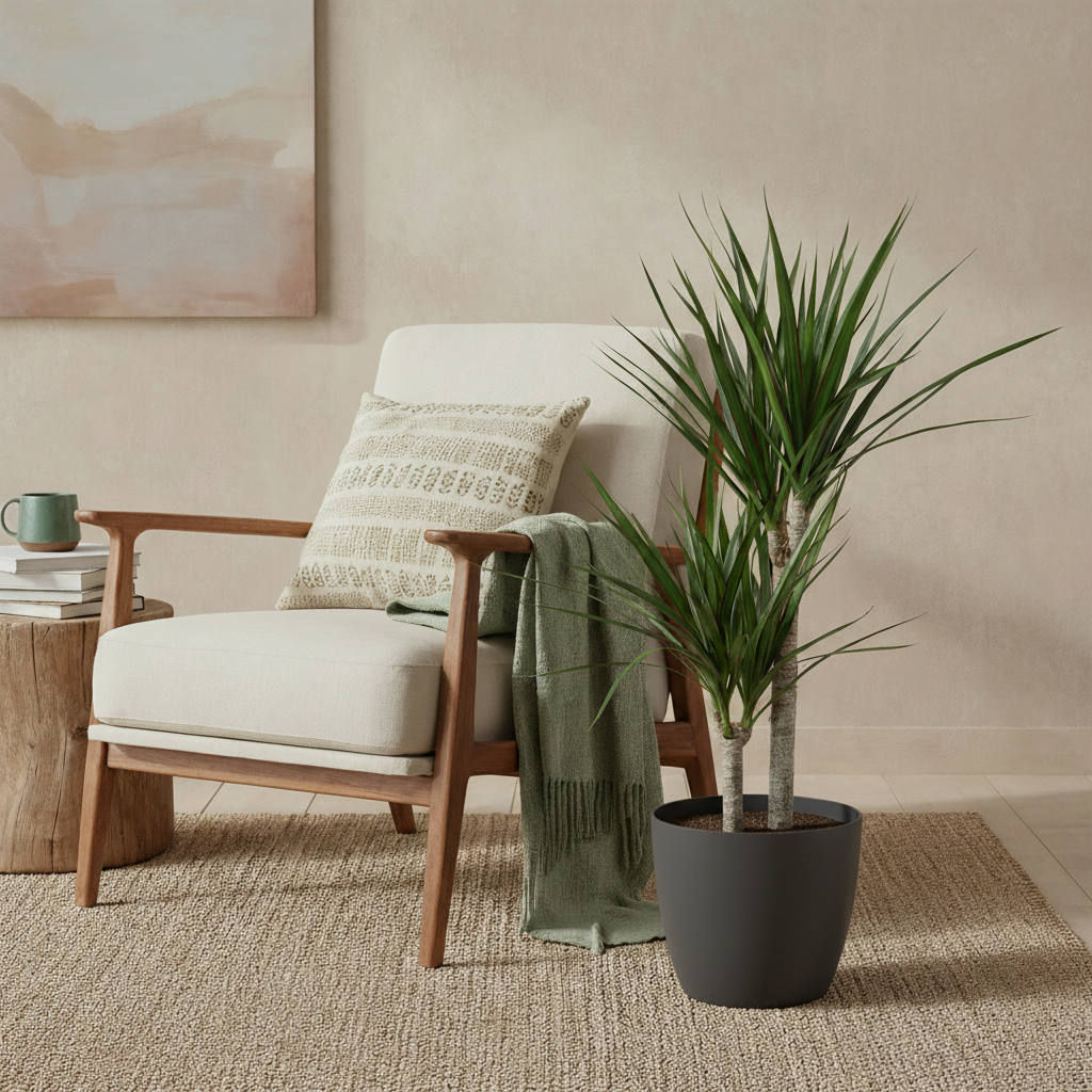 Green boutiQ - Plante d'intérieur - Dragonnier - Dracaena Marginata - Vert - Entretien facile - 1 plante - avec pot gris - Pot 21 cm - Hauteur 90 - 100 cm