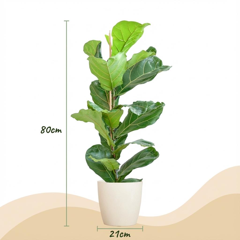 Green boutiQ - Plante d'intérieur - Figuier lyre - Ficus Lyrata - Vert - Entretien facile - 1 plante - avec pot blanc - Pot 21 cm - Hauteur 75 - 85 cm
