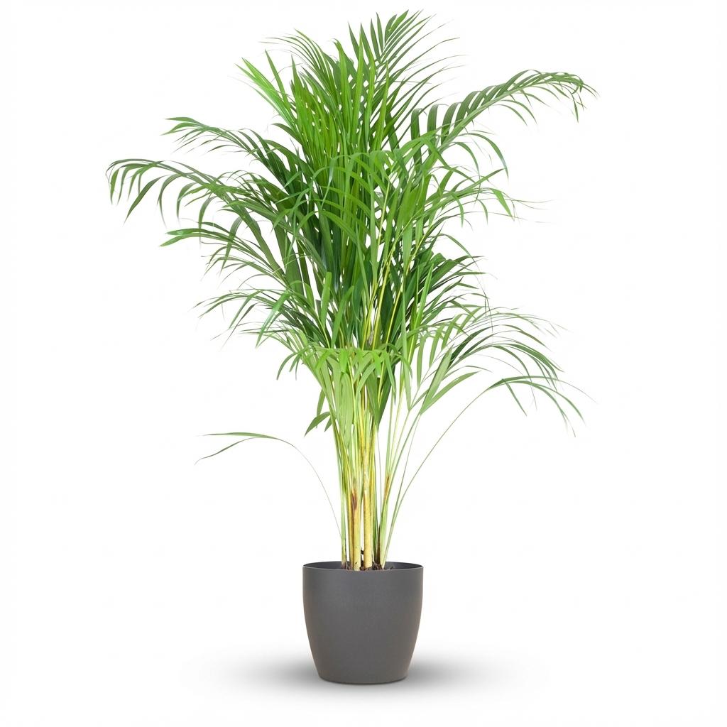 Green boutiQ - Plante d'intérieur - Palmier doré - Dypsis Lutescens Areca - Vert - Peu d'entretien - 1 plante - avec pot gris - Pot 21cm - Hauteur 90 - 100cm