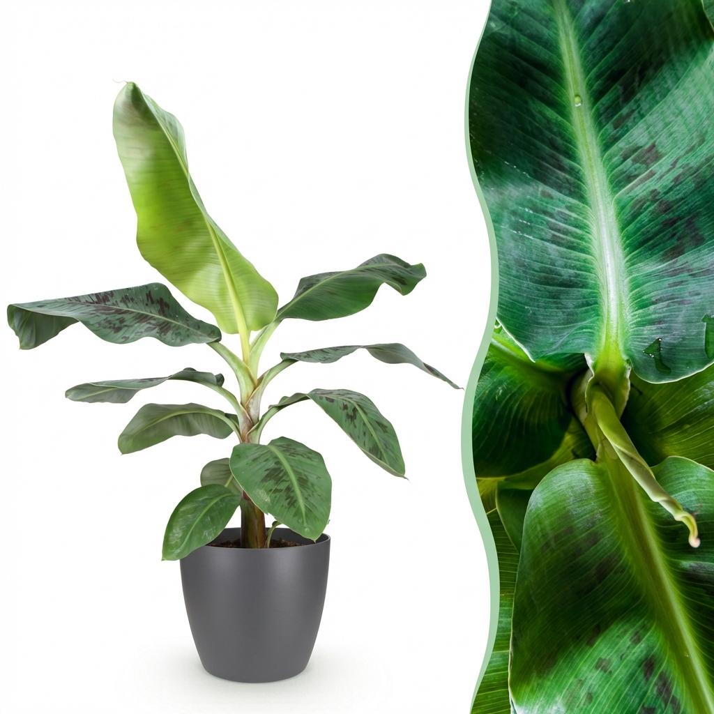 Green BoutiQ - Plantes d'intérieur - Musa acuminata Dwarf Cavendish - Bananier - Peu d'entretien - Vert - 1 plante - avec pot gris - Pot 21 cm - Hauteur 70-75 cm