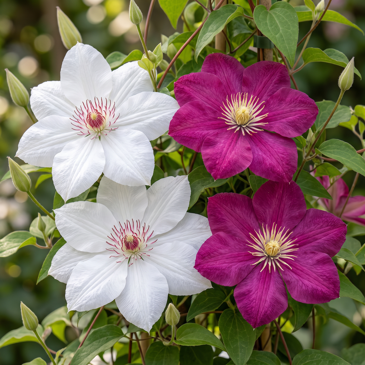 6x Clematis Duo Pink & White - Bosrank - Wit - Roze - Klimplant - Ø9cm - ↕35cm