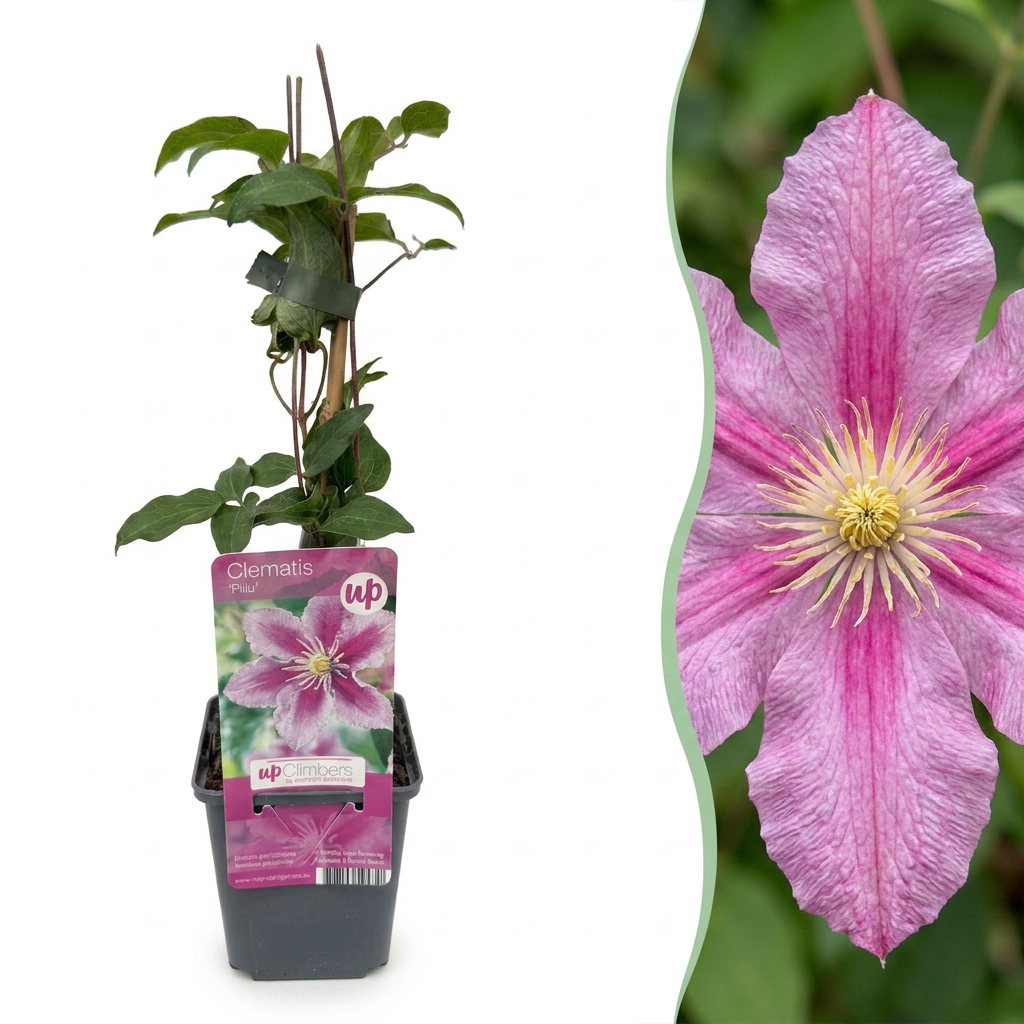 6x Clematis Piilu - Bosrank - Wit - Roze - Klimplant - Ø9cm - ↕35cm
