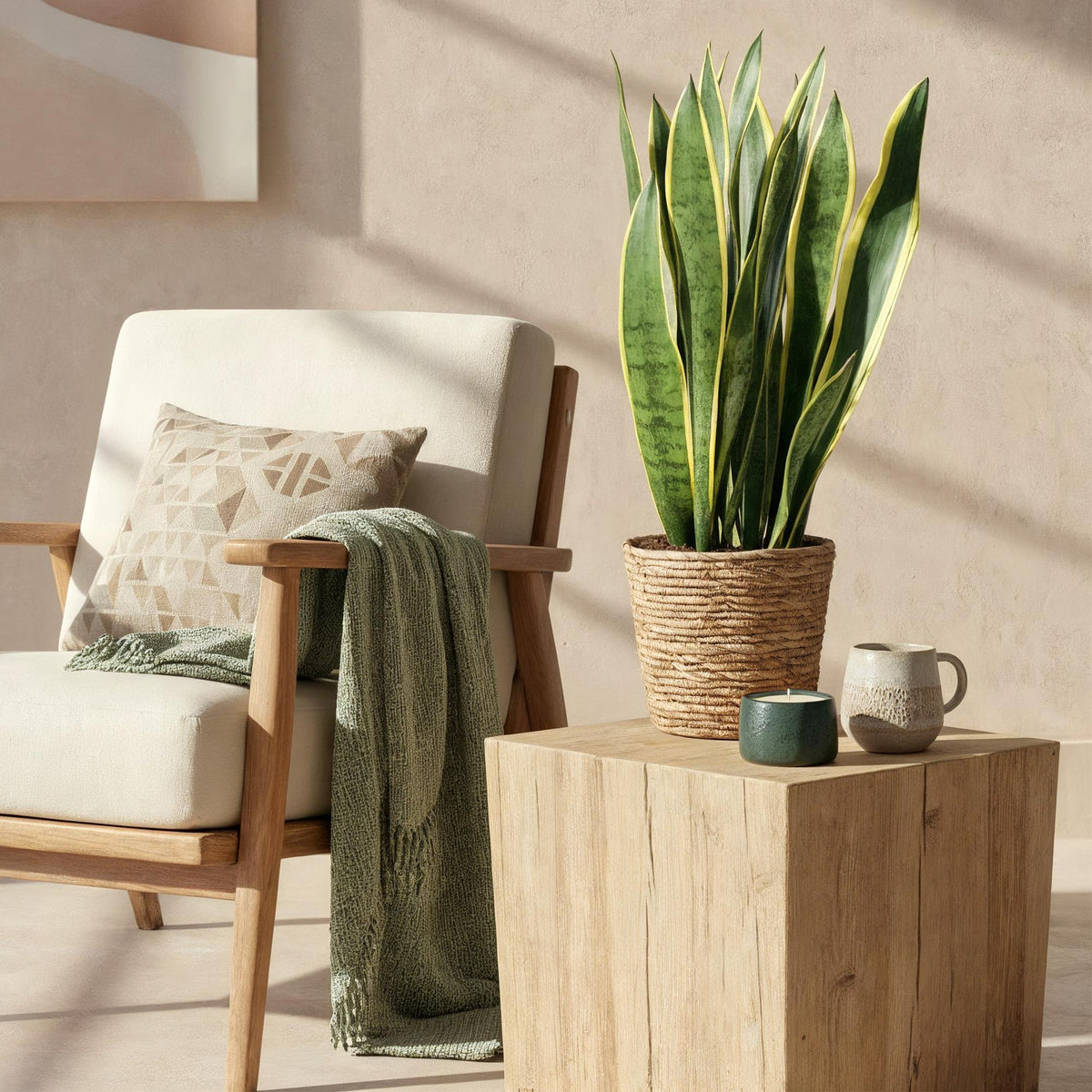 Green BoutiQ - Green is... Plantes d'intérieur - Sansevieria Laurentii - Langue de belle-mère - Peu d'entretien - Vert - 1 plante - Pot 21cm - Hauteur 70-80cm