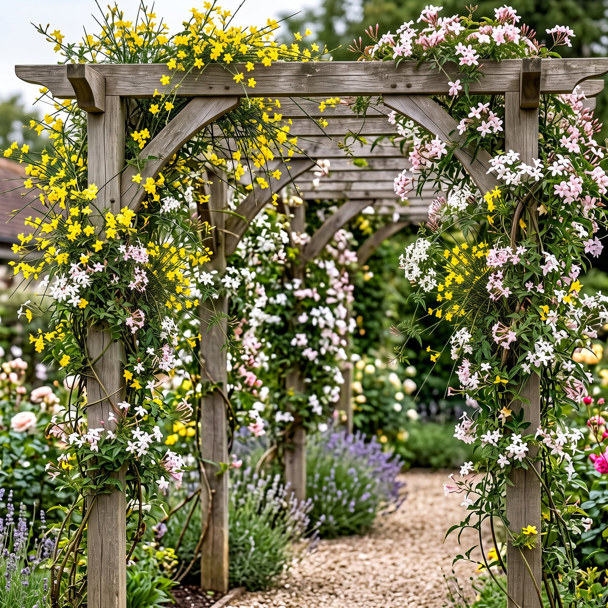 12x Jasminum Tricolour - Tricolour jasmine - Yellow - White - Pink - Climber - Ø9cm - ↕35cm