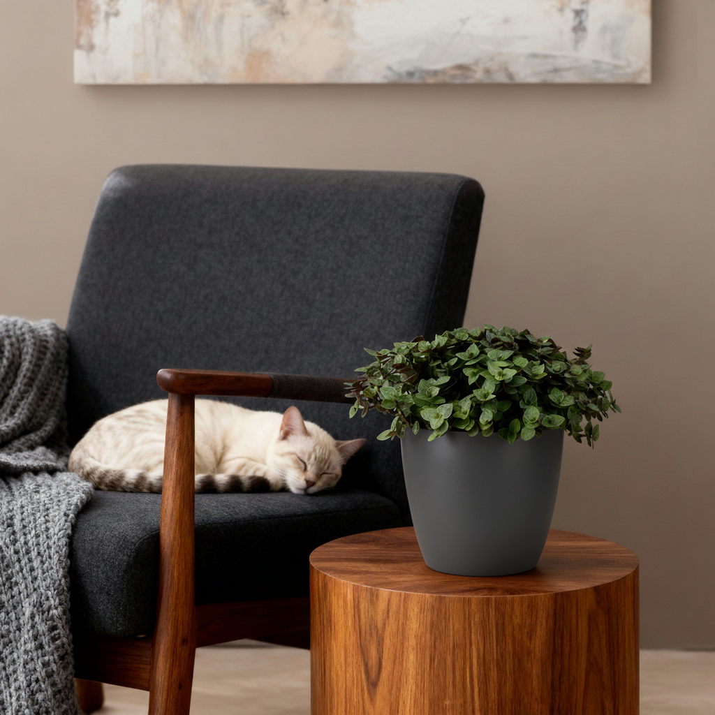 Green boutiQ - Plante d'intérieur - Callisia repens - Herbe à chat - Sans danger pour les animaux - Vert - 2 plantes - avec cache-pot gris - Pot 12 cm - Hauteur 17-20 cm