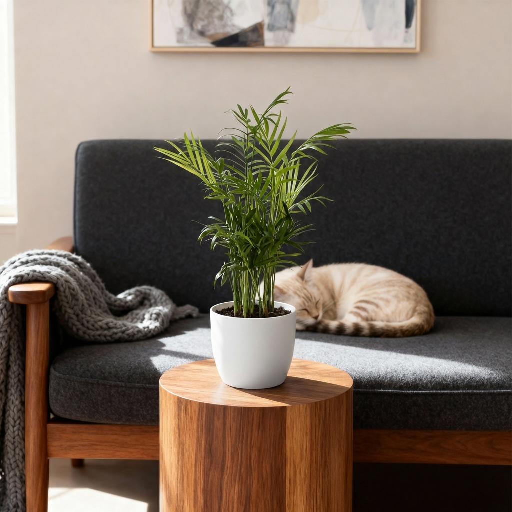 Green boutiQ - Zimmerpflanze - Chamaedorea elegans - Bergpalme - Haustierfreundliche Pflanze - Grün - 1 Pflanze - mit Topf Weiß - Topf 12cm - Höhe 15cm