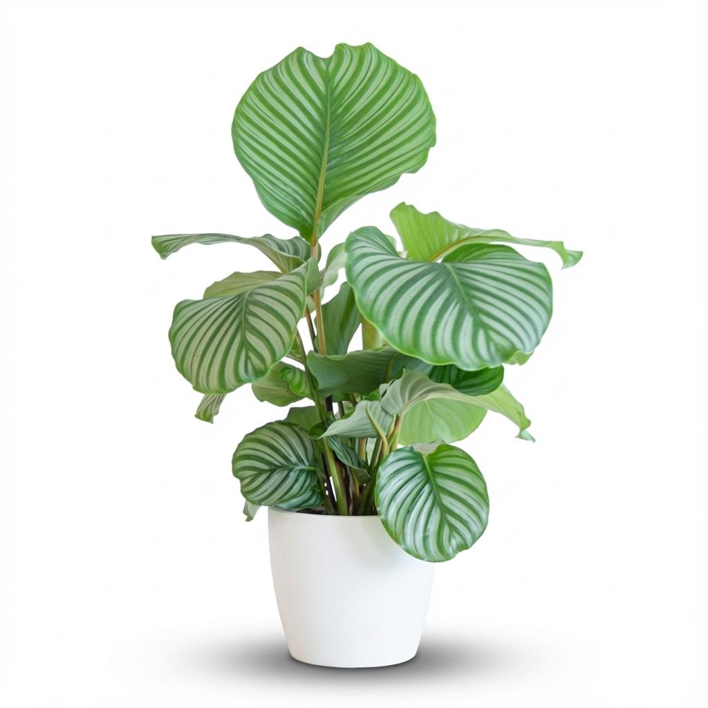 Green boutiQ - Plante d'intérieur - Plante paon - Calathea Orbifolia - Vert - Peu d'entretien - 1 plante - avec pot blanc - Pot 21cm - Hauteur 60 - 70cm
