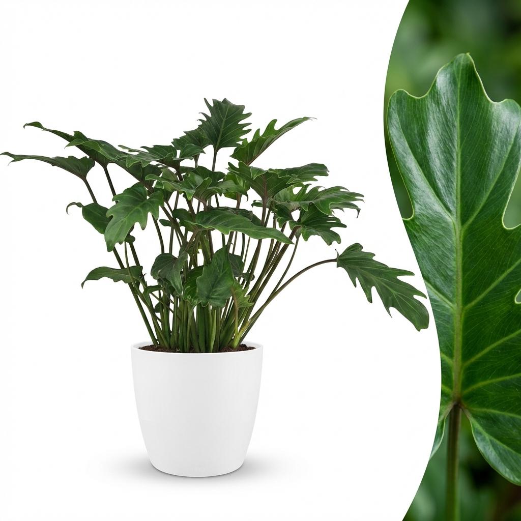Green boutiQ - Plante d'intérieur - Philodendron - Philodendron Xanadu - Vert - Entretien facile - 1 plante - avec pot blanc - Pot 19cm - Hauteur 60cm