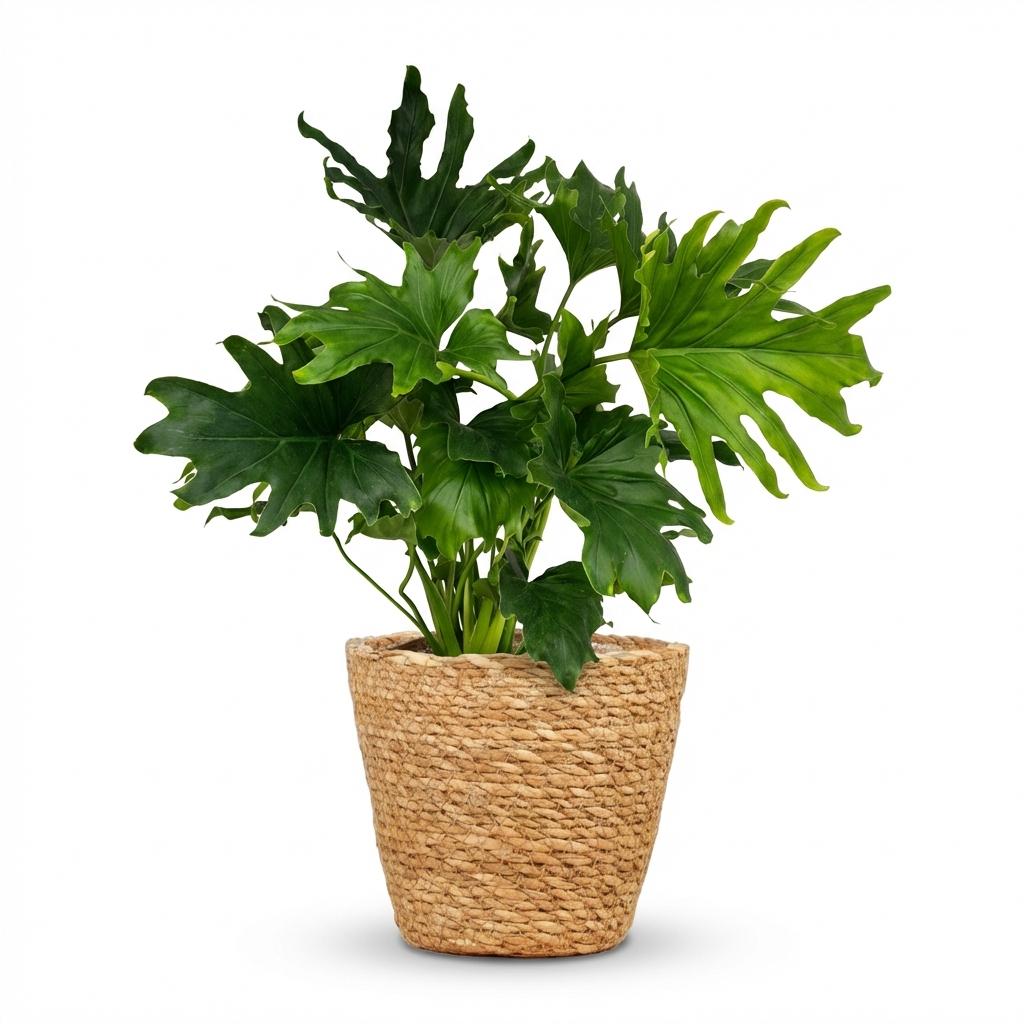 Green boutiQ - Plante d'intérieur - Philodendron - Philodendron Lickety Split - Vert - Entretien facile - 1 plante - avec panier - Pot 19 cm - Hauteur 70 cm