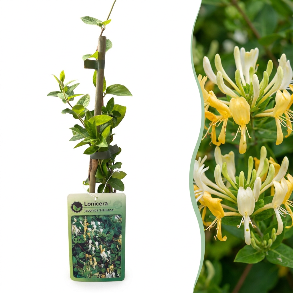 2x Lonicera jap. 'Halliana' - Hall's honeysuckle - White - Yellow - Climber - Ø9cm - ↕35cm