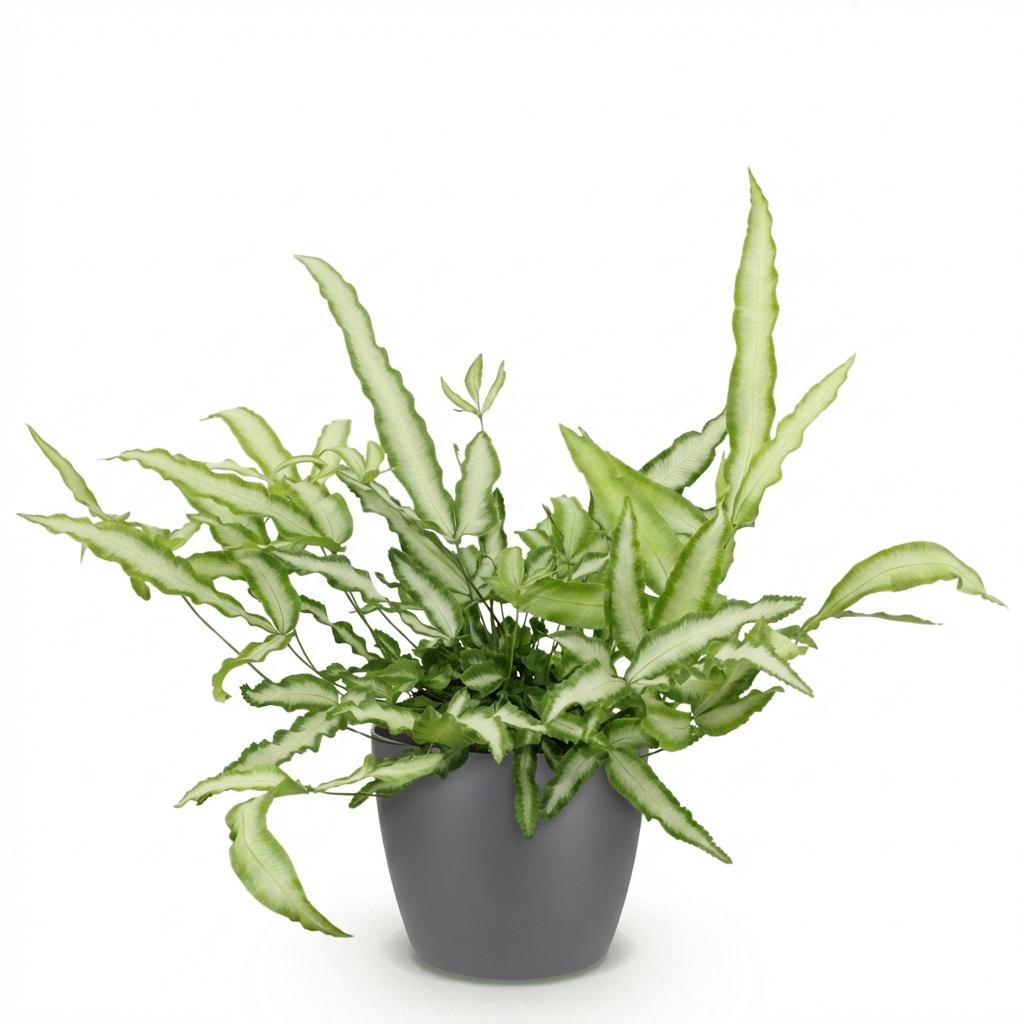 Green boutiQ - Zimmerpflanze - Pteris cretica Albolineata - Saumfarn - Haustierfreundliche Pflanze - Grün - 1 Pflanze - mit Topf Grau - Topf 12cm - Höhe 20cm