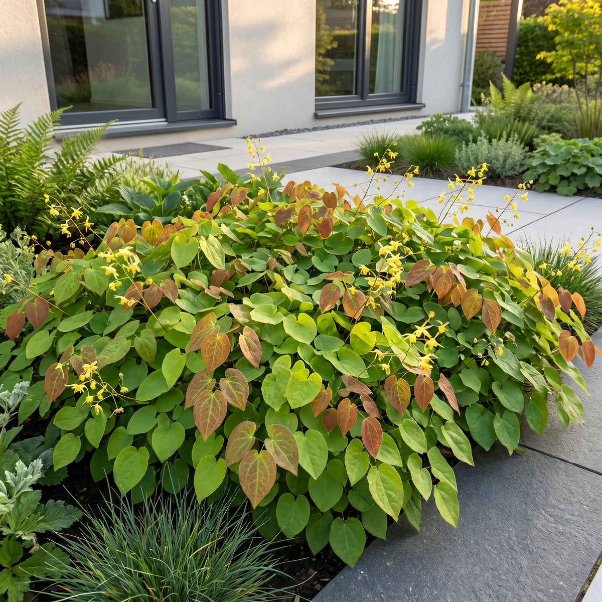 Green boutiQ - Stauden - Epimedium perralch. Frohnleiten - Elfenblume - Schatten - Gelb - 12 Pflanzen - Topf 11cm - Höhe 15-25cm