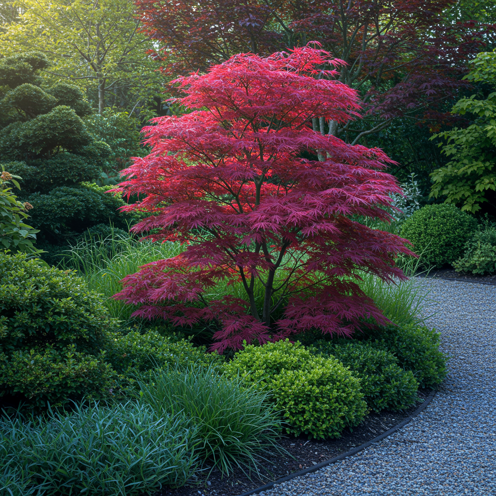 Green boutiQ - Plante de terrasse - Érable du Japon - Acer palmatum Atropurpureum - Pourpre - 1 plante - Caduc - Pot 19cm Hauteur 70cm