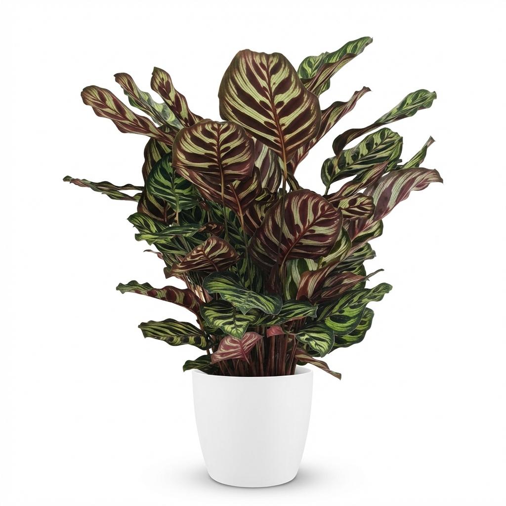 Green boutiQ - Plante d'intérieur - Calathea Makoyana - Vert - Entretien facile - 1 plante - avec pot blanc - Pot 19cm - Hauteur 70cm