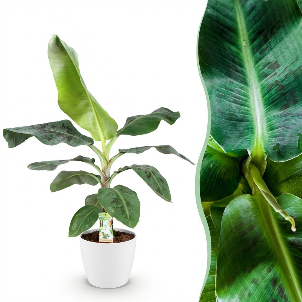 Green BoutiQ - Plantes d'intérieur - Musa acuminata Dwarf Cavendish - Bananier - Peu d'entretien - Vert - 1 plante - avec pot blanc - Pot 21 cm - Hauteur 70-75 cm