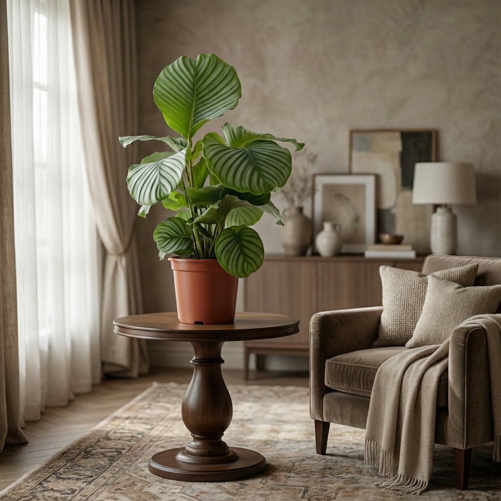 Green boutiQ - Plante d'intérieur - Plante paon - Calathea Orbifolia - Vert - Entretien facile - 1 plante - Pot 21 cm - Hauteur 60 - 70 cm