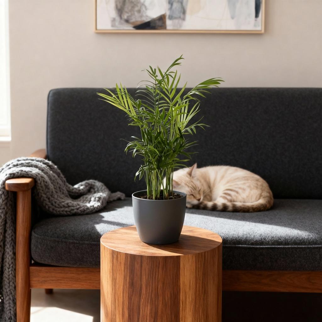 Green boutiQ - Zimmerpflanze - Chamaedorea elegans - Bergpalme - Haustierfreundliche Pflanze - Grün - 1 Pflanze - mit Topf Grau - Topf 12cm - Höhe 15cm
