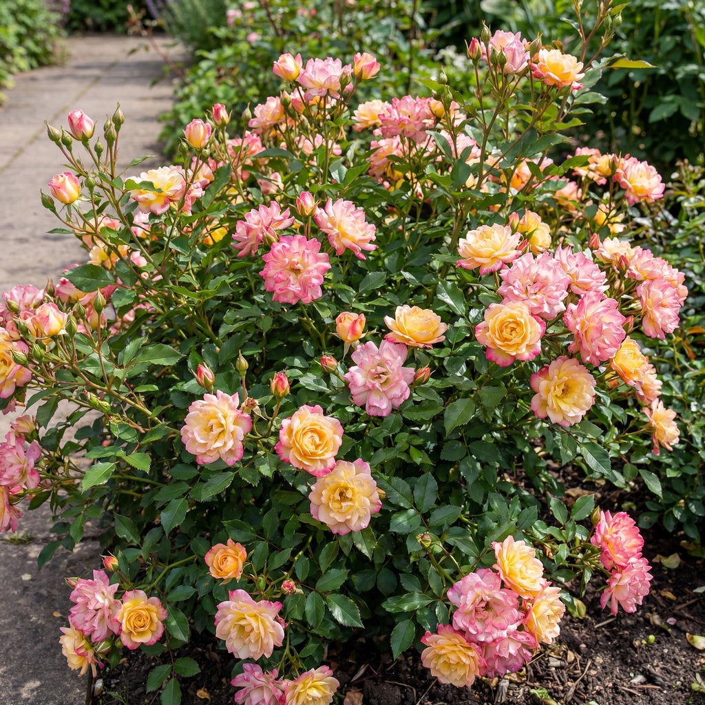 Green boutiQ - Rosier de jardin - Rosa Tricolor Fairy - Rosier - Rustique - Jaune-Rose - 3 Plantes - Pot 12cm - Hauteur 20-25cm