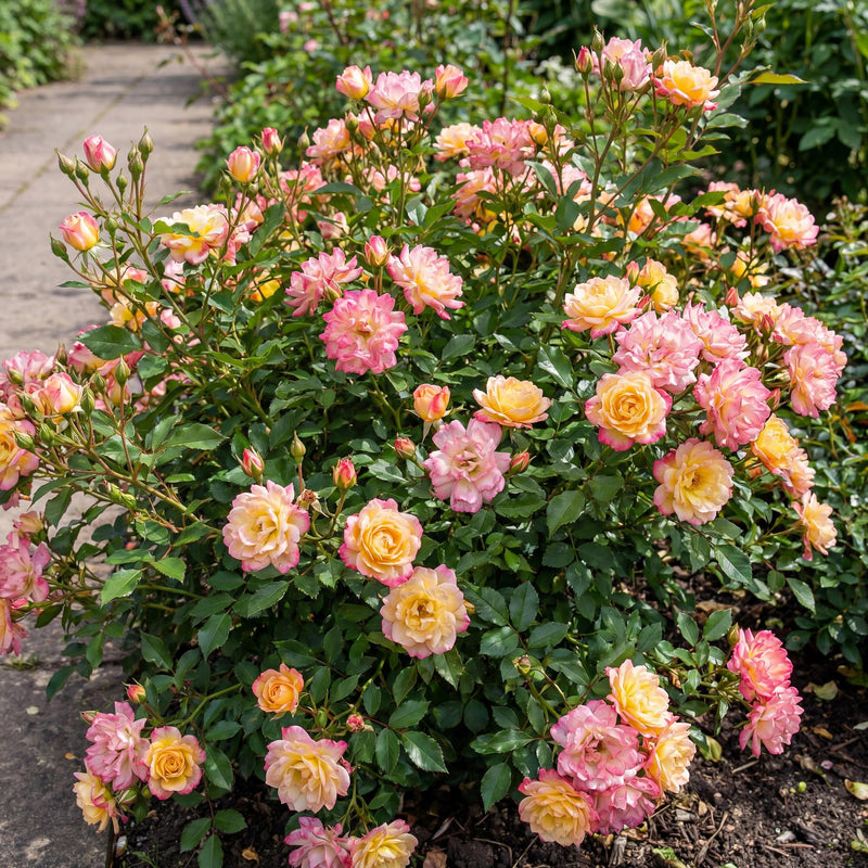 Green boutiQ - Tuin Roos - Rosa Tricolor Fairy - Roos - Winterhard - Geel-Roze - 3 Planten - Pot 12cm - Hoogte Hoogte 20-25cm