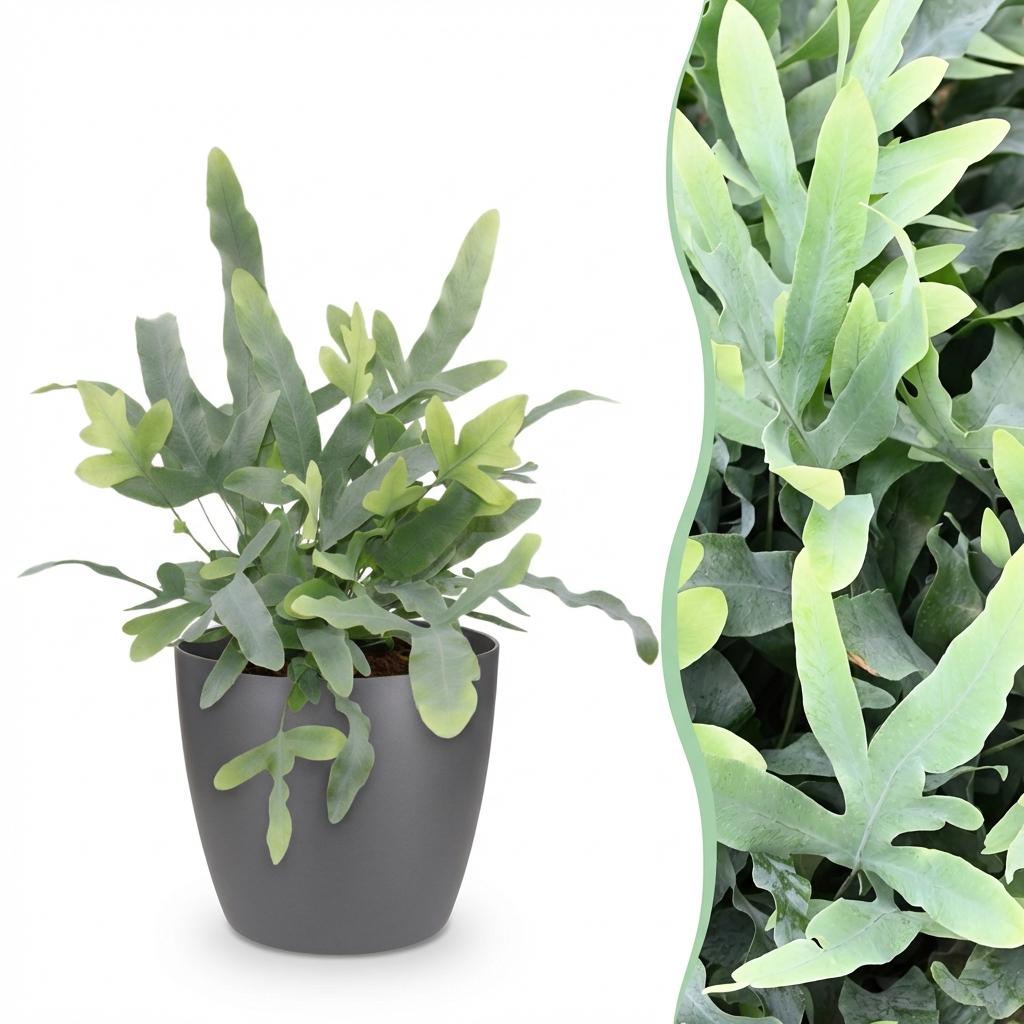 Green boutiQ - Zimmerpflanze - Phlebodium aureum Blue Star - Blausilberner Tüpfelfarn - Haustierfreundliche Pflanze - Blau - 1 Pflanze - mit Topf Grau - Topf 12cm - Höhe 25cm