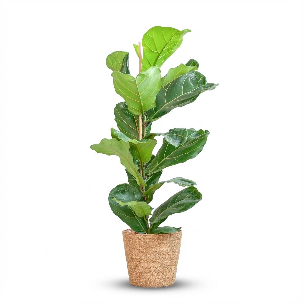 Green boutiQ - Plante d'intérieur - Figuier lyre - Ficus Lyrata - Vert - Entretien facile - 1 plante - avec panier - Pot 21 cm - Hauteur 75 - 85 cm