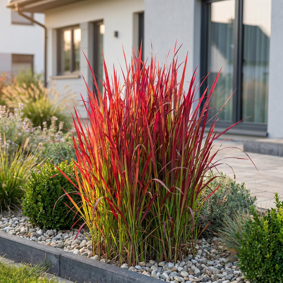 Green boutiQ - Grassen - Imperata cylindrica Red Baron - Japans bloedgras - Rode uitlopers - Rood - 12 Planten - Pot 11cm - Hoogte 15-25cm