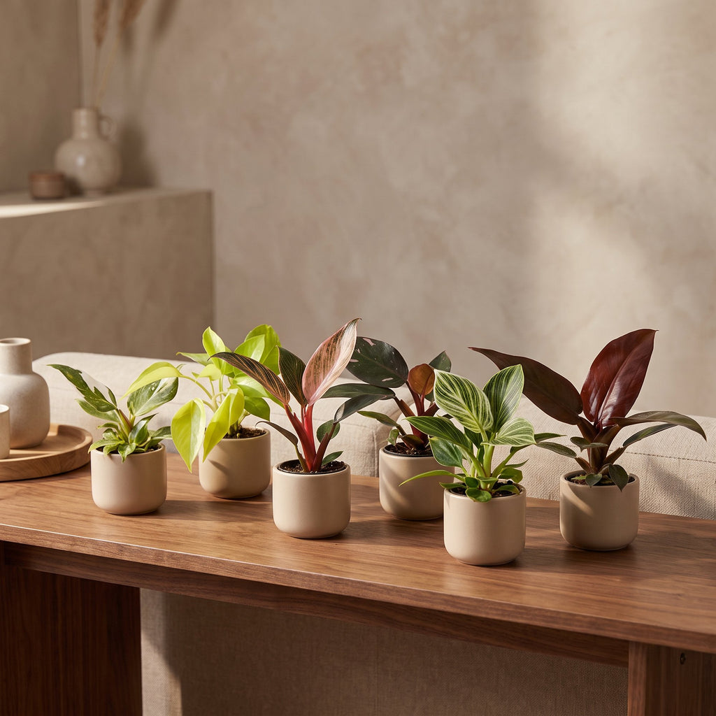 6x Baby Philodendron Family - White - Pink - Yellow - Green - Red - Tropical - Ø6cm - ↕10-15cm