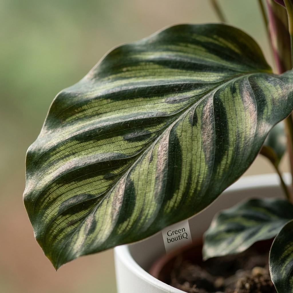 Green boutiQ - Plante d'intérieur - Calathea Makoyana - Vert - Entretien facile - 1 plante - avec pot blanc - Pot 19cm - Hauteur 70cm