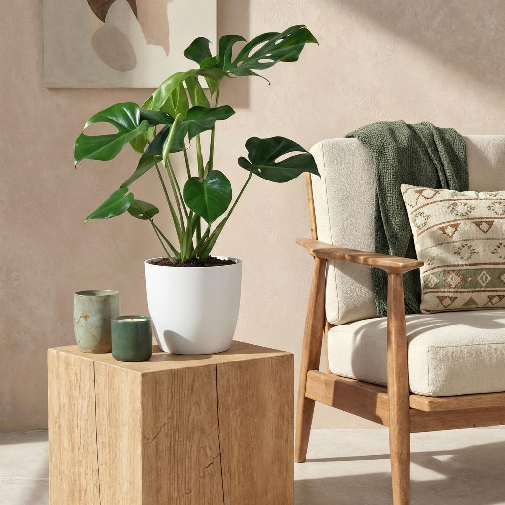 Green BoutiQ - Plantes d'intérieur - Monstera Deliciosa - Plante à trous - Peu d'entretien - Vert - 1 plante - avec pot blanc - Pot 21 cm - Hauteur 70-80 cm