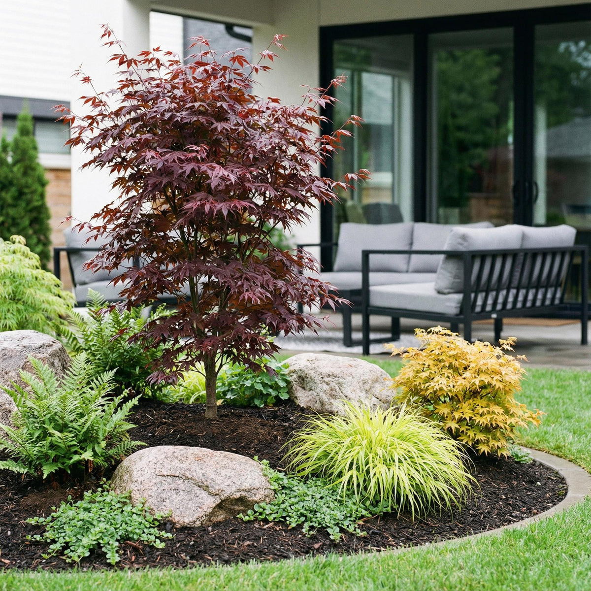 Green boutiQ - Plante de jardin - Acer palmatum Bloodgood - Érable du Japon - Caduc - Rouge - 1 - Pot 26cm - Hauteur 90cm