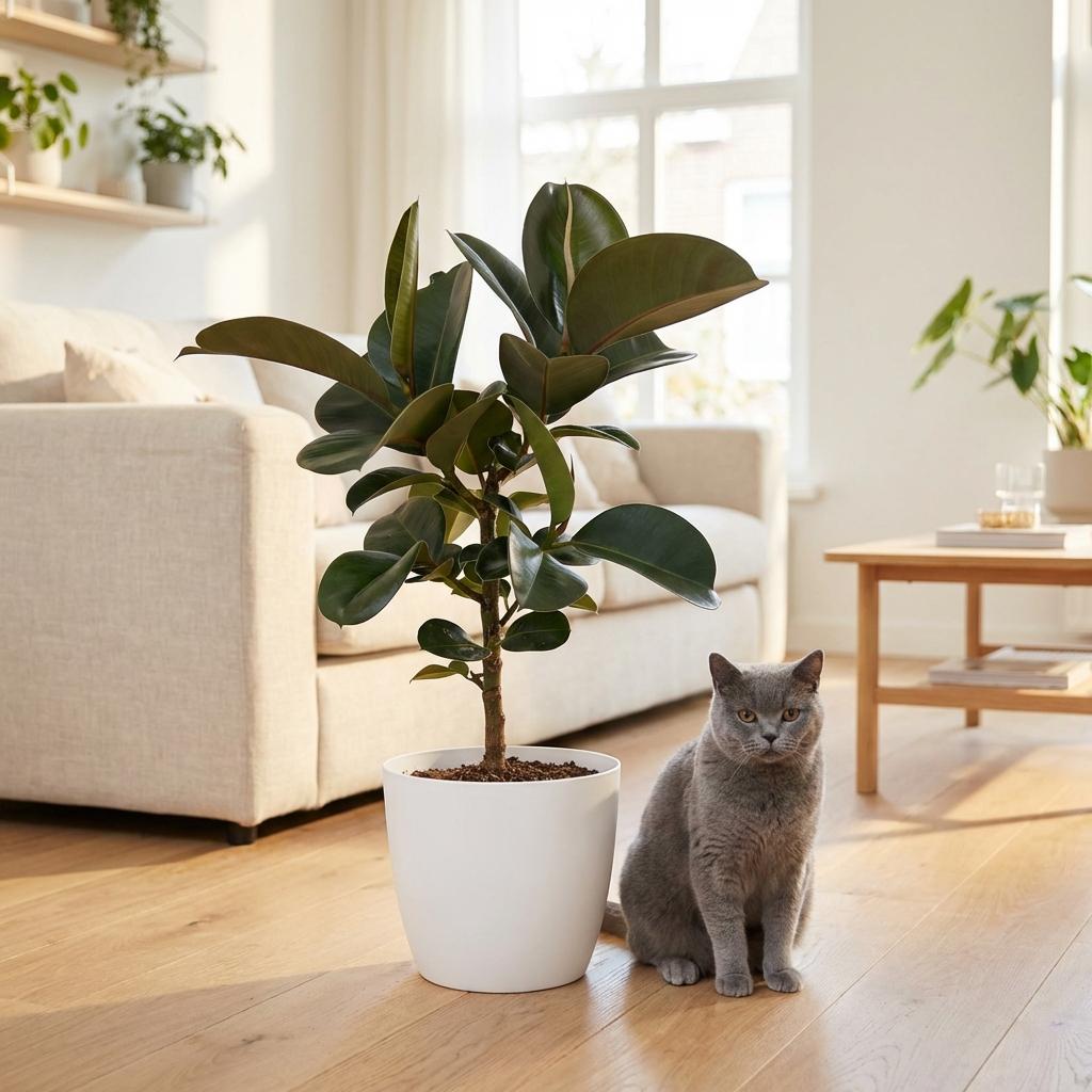 Green boutiQ - Zimmerpflanze - Gummibaum - Ficus Elastica Cloe - Grün - Pflegeleicht - 1 Pflanze - mit Topf Weiß - Topf 19cm - Höhe 65cm