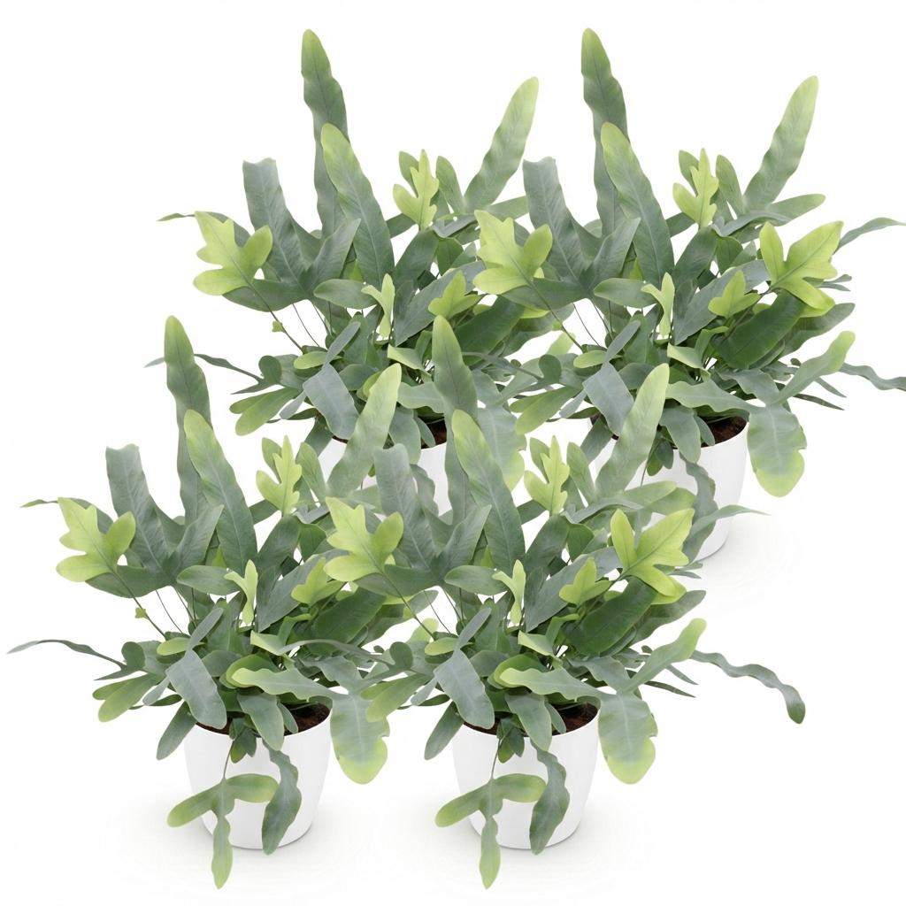 Green boutiQ - Zimmerpflanze - Phlebodium aureum Blue Star - Blausilberner Tüpfelfarn - Haustierfreundliche Pflanze - Blau - 4 Pflanzen - mit Topf Weiß - Topf 12cm - Höhe 25cm
