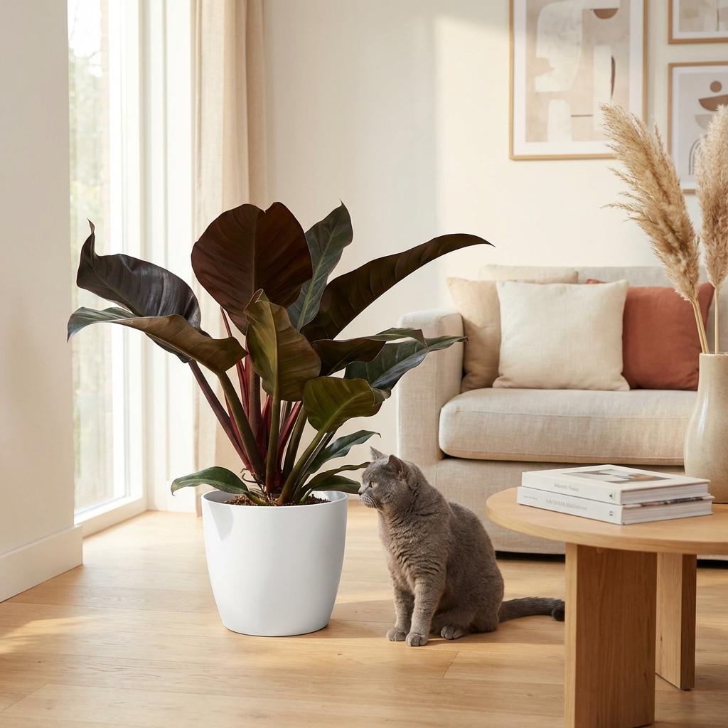 Green boutiQ - Plante d'intérieur - Philodendron - Philodendron Imperial Red - Rouge - Entretien facile - 1 plante - avec pot blanc - Pot 19 cm - Hauteur 60 cm