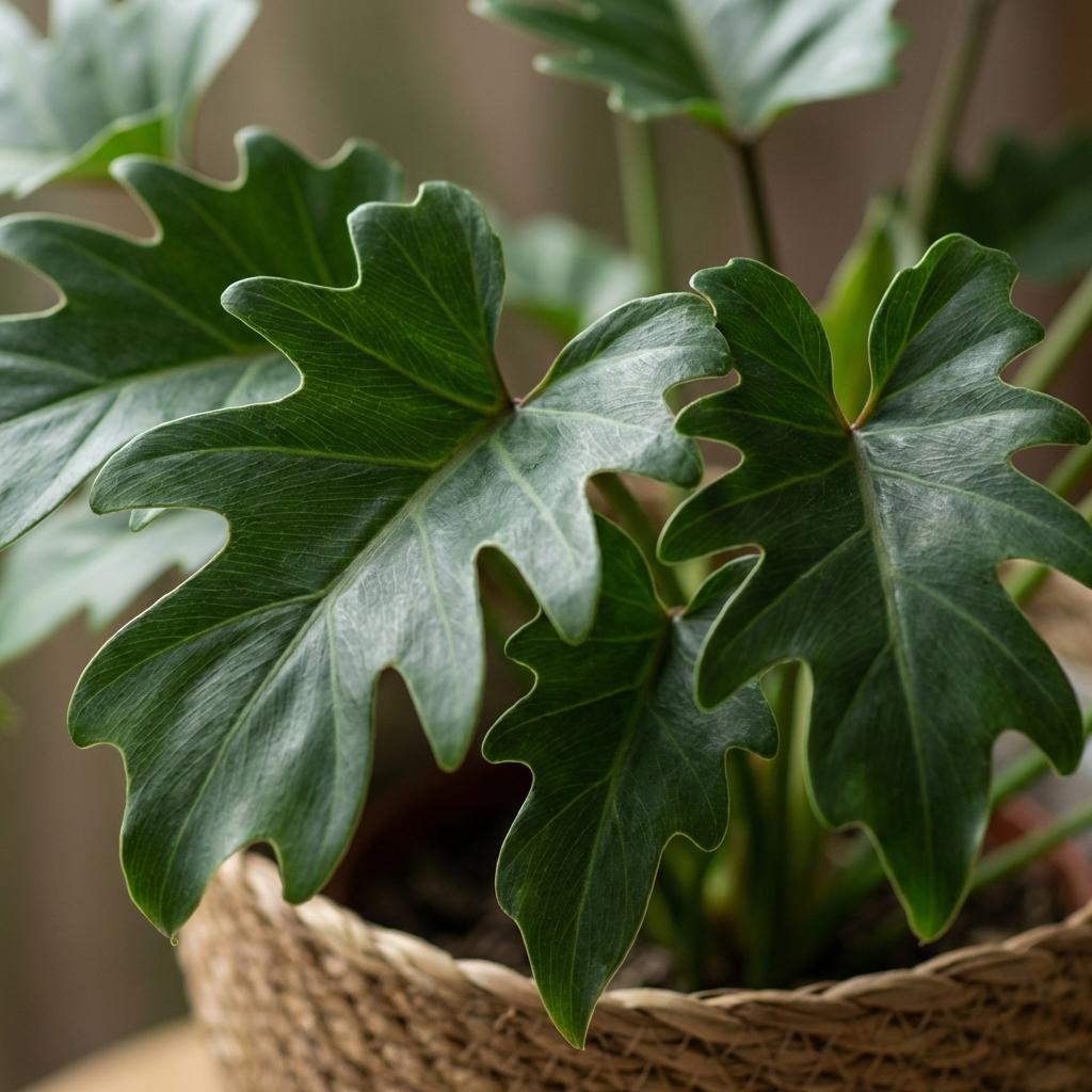 Green boutiQ - Plante d'intérieur - Philodendron - Philodendron Xanadu - Vert - Entretien facile - 1 plante - avec panier - Pot 19 cm - Hauteur 60 cm