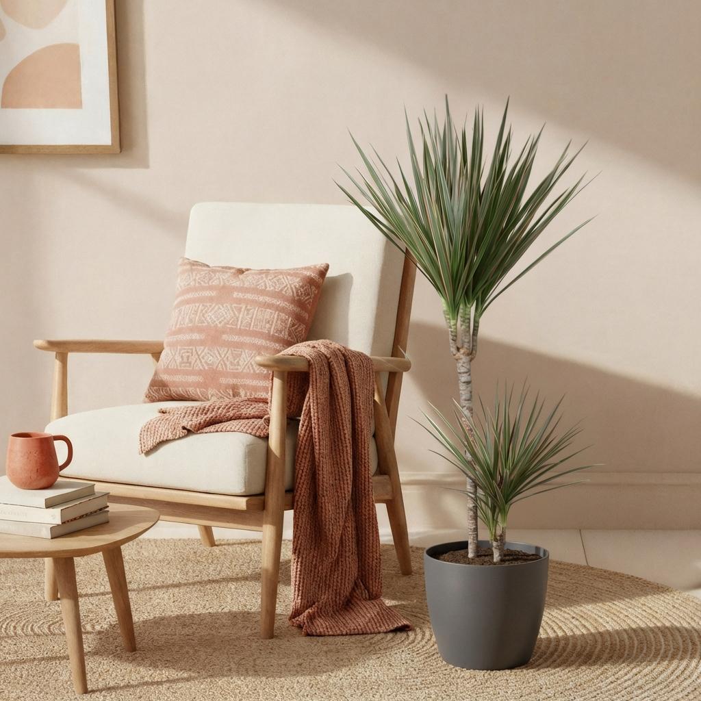 Green BoutiQ - Plantes d'intérieur - Dracaena Marginata Bicolor - Dragonnier - Peu d'entretien - Vert - 1 plante - avec pot gris - Pot 21cm - Hauteur 90-100cm