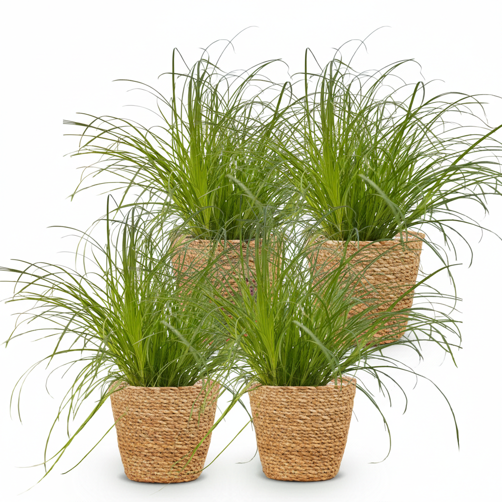 Green boutiQ - Plante d'intérieur - Cyperus alternifolius Zumula - Herbe à chat - Plante adaptée aux animaux de compagnie - Vert - 4 plantes - avec panier - Pot 12 cm - Hauteur 20 cm