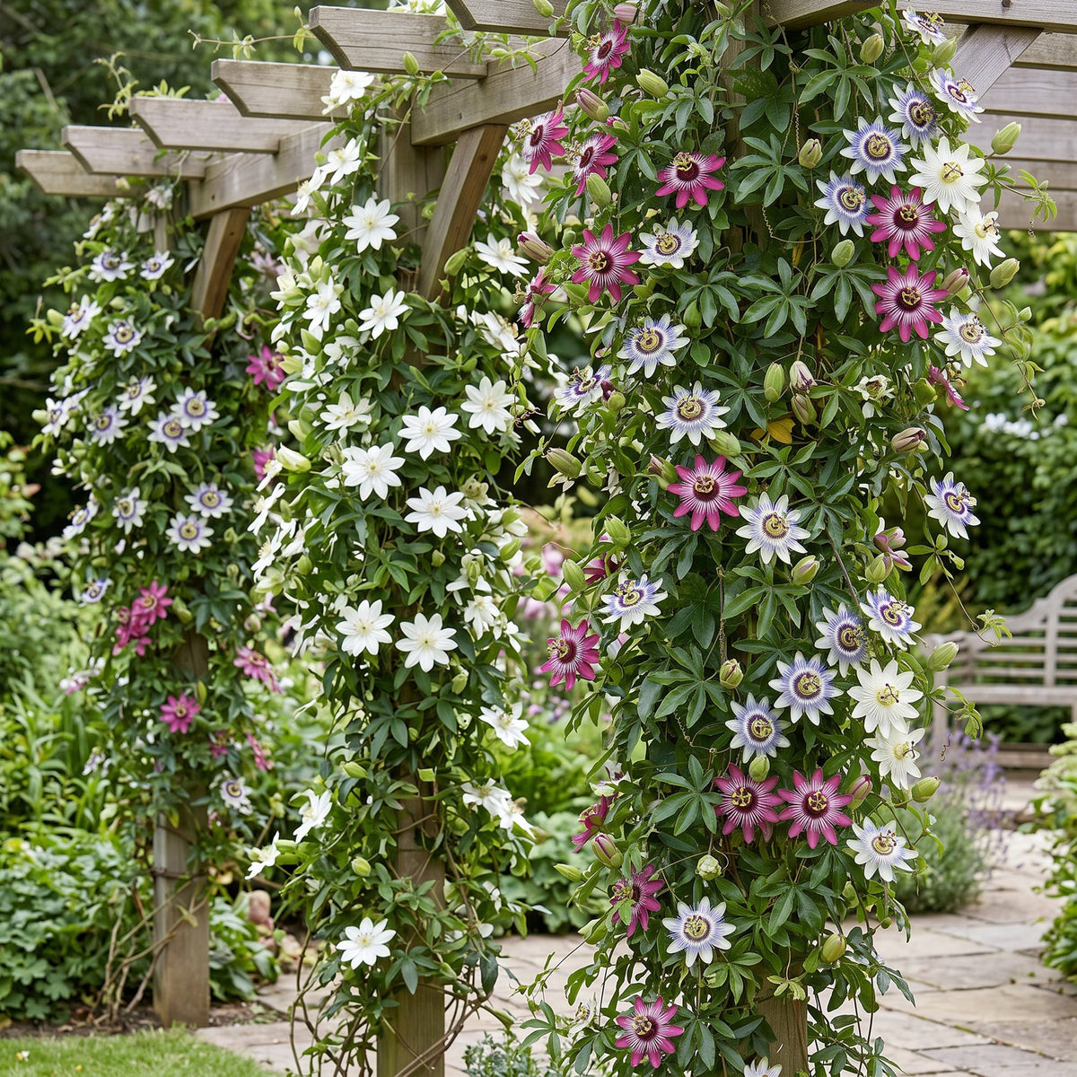 12x Passiflora Tricolour - Tricolour passion flower - White - Purple - Pink - Climber - Ø9cm - ↕35cm