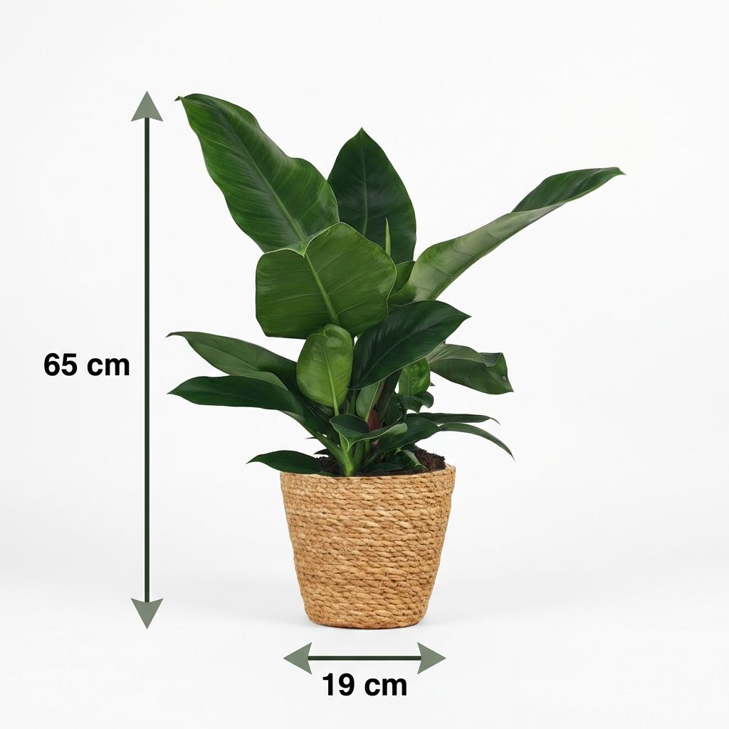 Green boutiQ - Plante d'intérieur - Philodendron - Philodendron Imperial Green - Vert - Entretien facile - 1 plante - avec panier - Pot 19 cm - Hauteur 65 cm