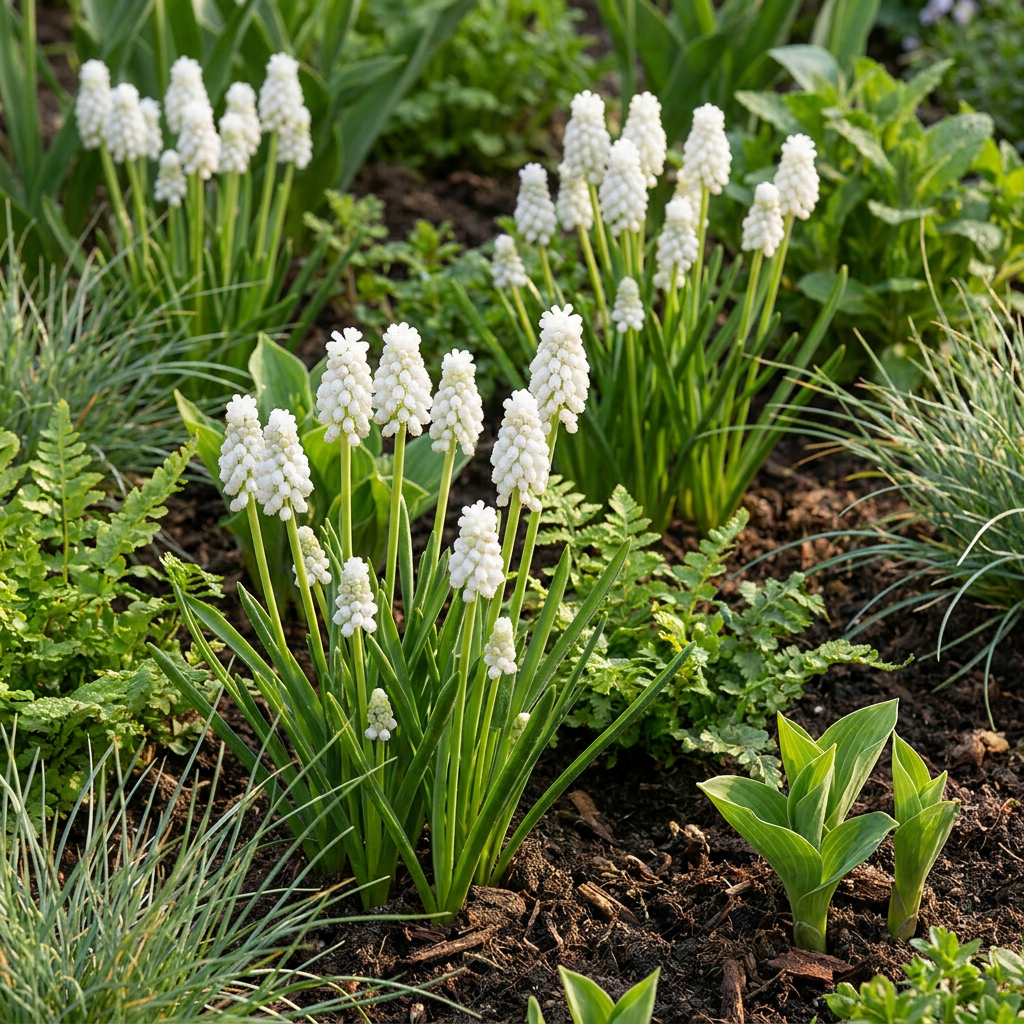 100x Muscari White Magic - Witte druifhyacint - Wit - Verwilderingsbol - Bolmaat 6/7